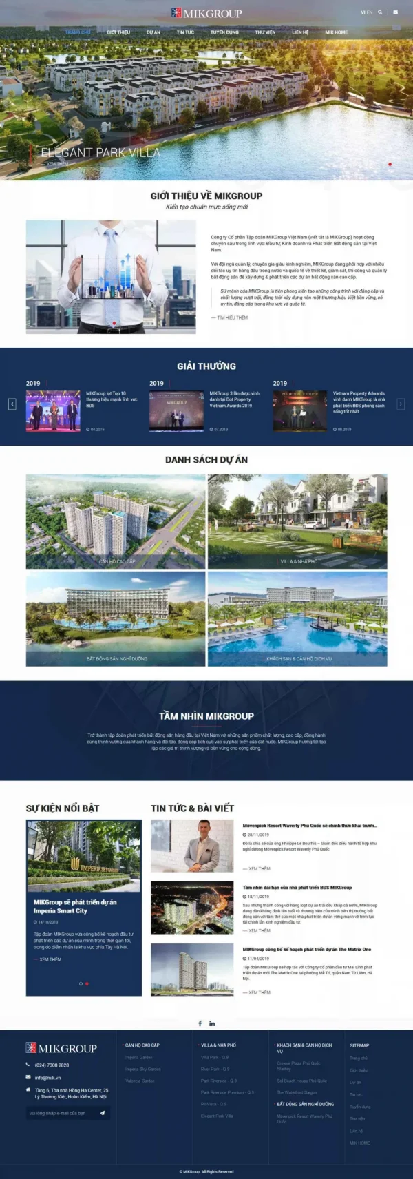Mẫu giao diện website bất động sản Tập đoàn Mikgroup Việt Nam