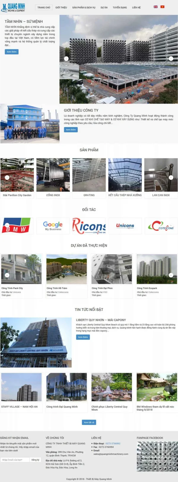 Mẫu giao diện website cơ khí công ty Quang Minh