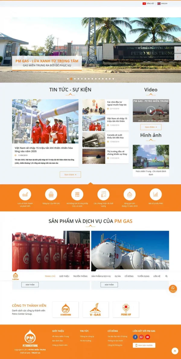 Mẫu giao diện website doanh nghiệp công ty cổ phần đầu tư và sản suất Petro Miền trung