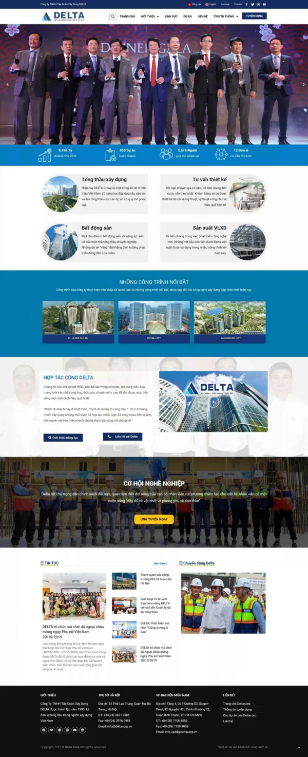 Mẫu giao diện website doanh nghiệp Tập đoàn xây dựng Deltacorp