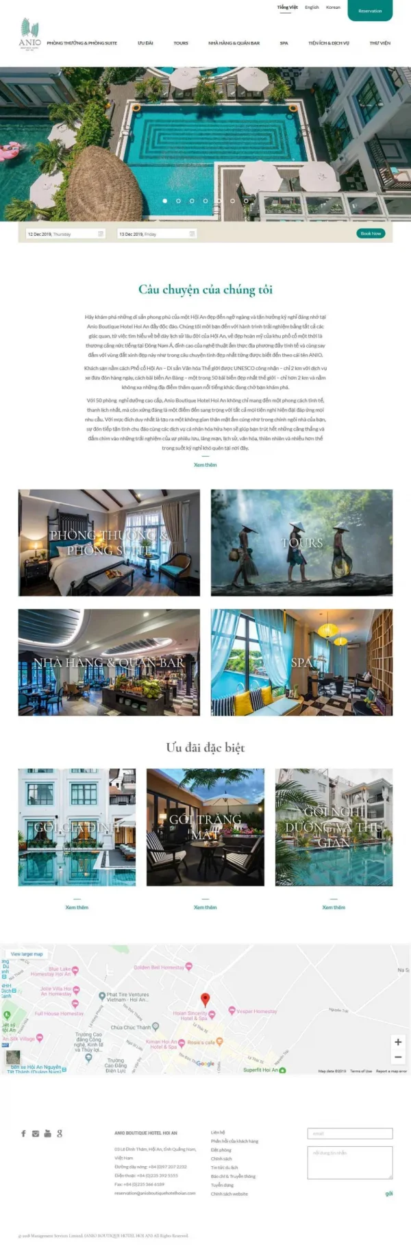 Mẫu giao diện website khách sạn Anio Boutique Hotel Hội An