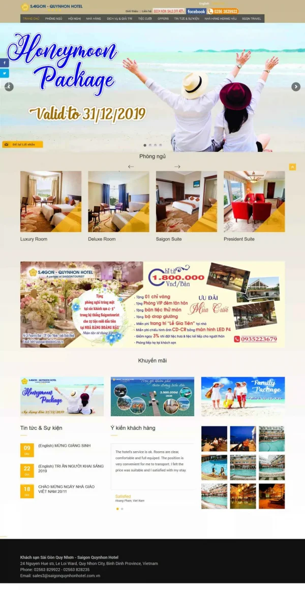 Mẫu giao diện website khách sạn Sài Gòn Quy Nhơn hotel