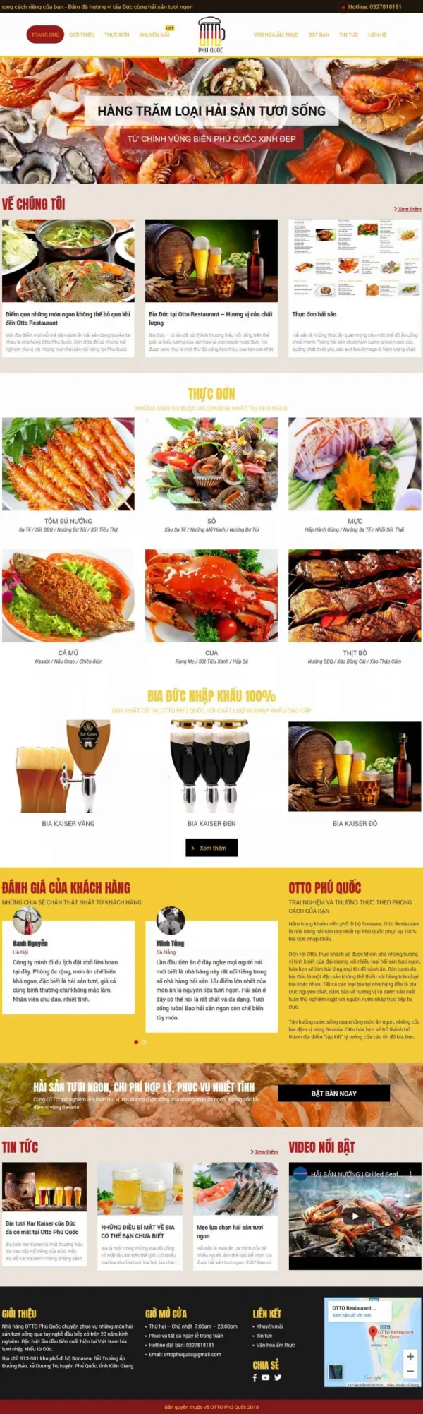 Mẫu giao diện website nhà hàng hải sản Otto Phú Quốc